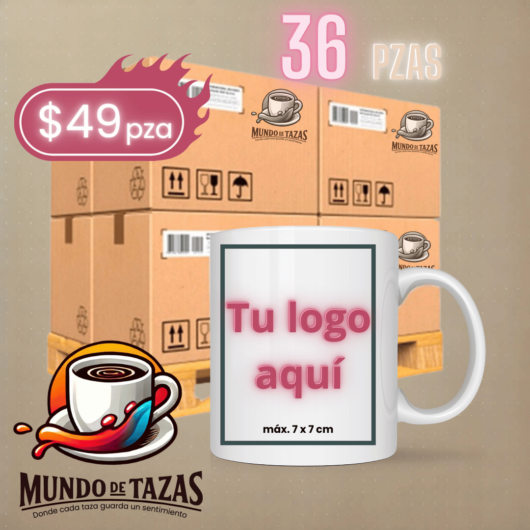 Caja de Taza Blanca 11 oz con 36 Piezas con Logotipo Empresa